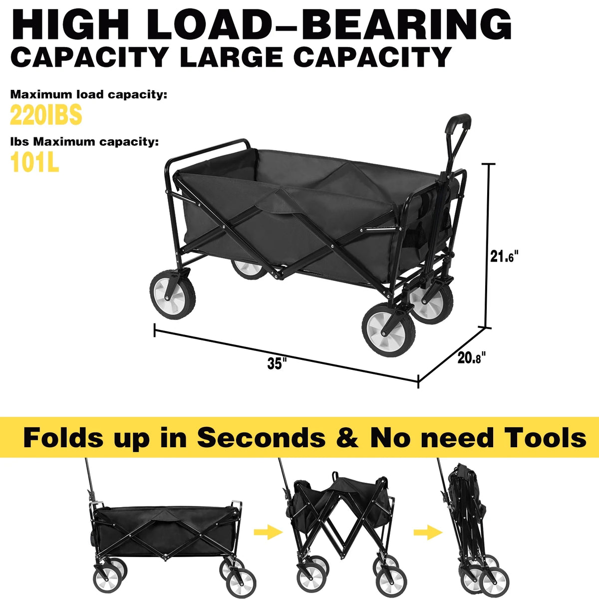 Folding Wagon Cart with Wheels, Black N907998