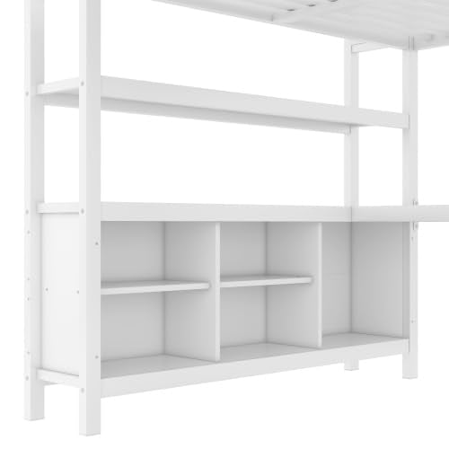White Full Size Metal Loft Bed with Wardrobe and Desk A565146