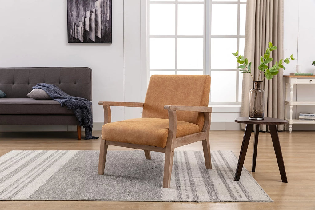 Tan Faux Leather Wooden Accent Chair N30276