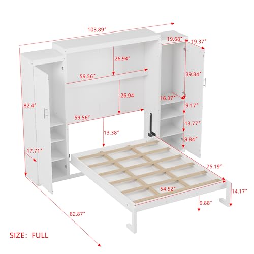 Queen Murphy Bed with 2 Wardrobes and Storage Shelf White B118469