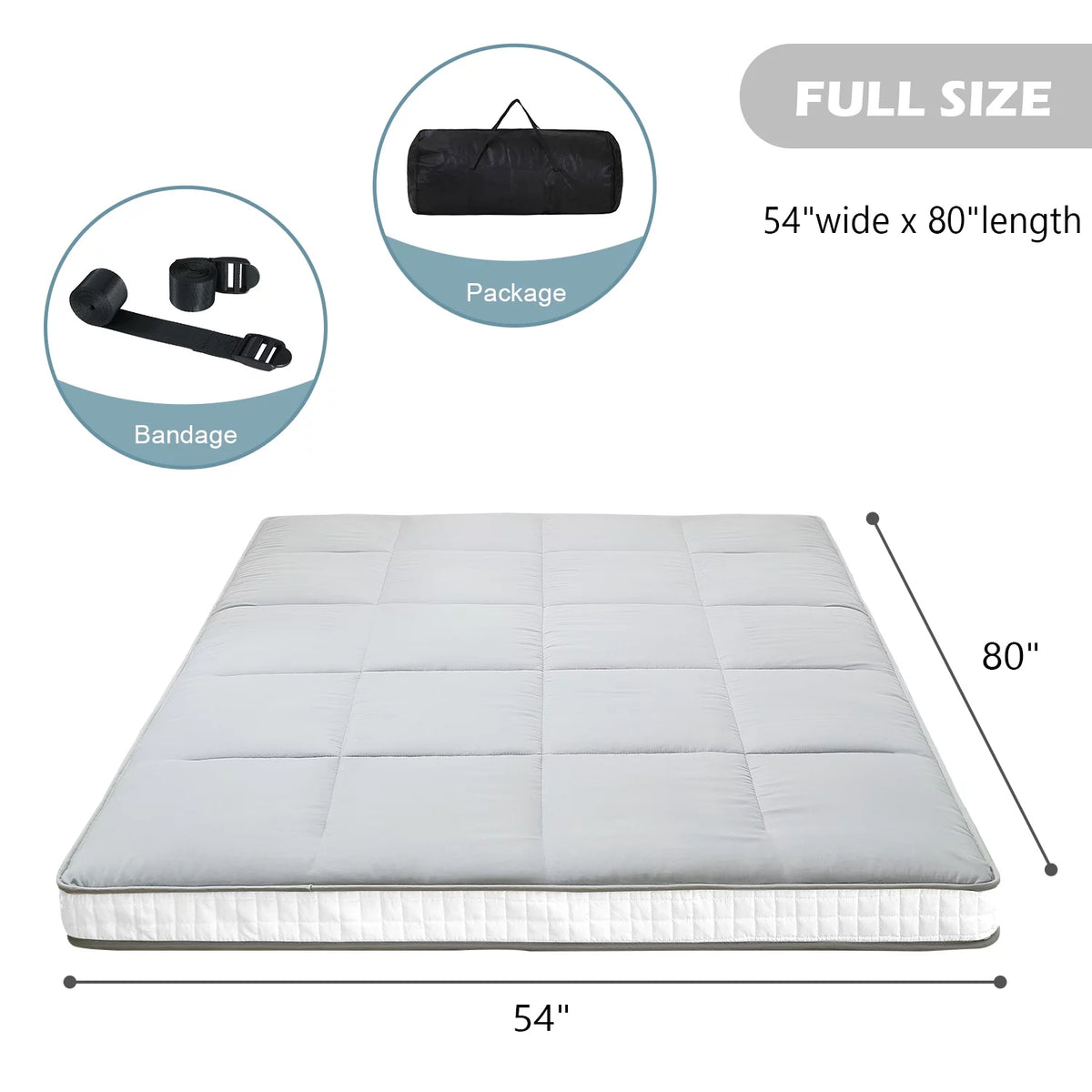 Japanese Floor Mattress Memory Foam Futon Roll Up Full Size Grey T58472