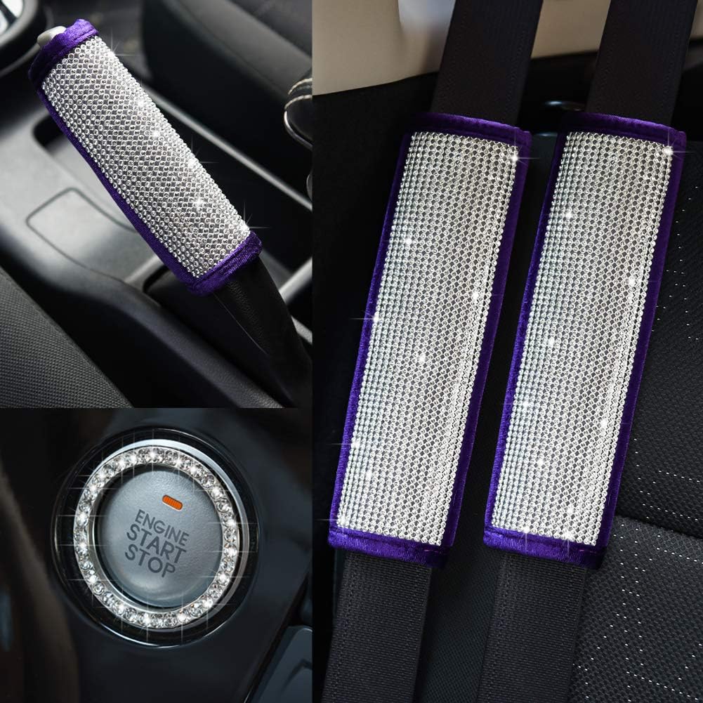 Soft Velvet Seat Belt Shoulder Pads with Rhinestones 4 Pack Set B9601