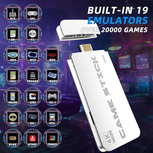 Wireless Retro Gaming Console Built-in 20000+ Classic Games 4K HDMI Plug & Play with Dual 2.4G Wireless Controllers N706078