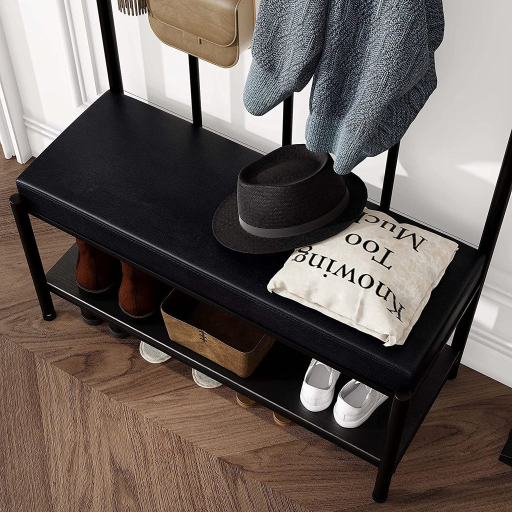Black Freestanding Hall Tree with Storage Shelves T117