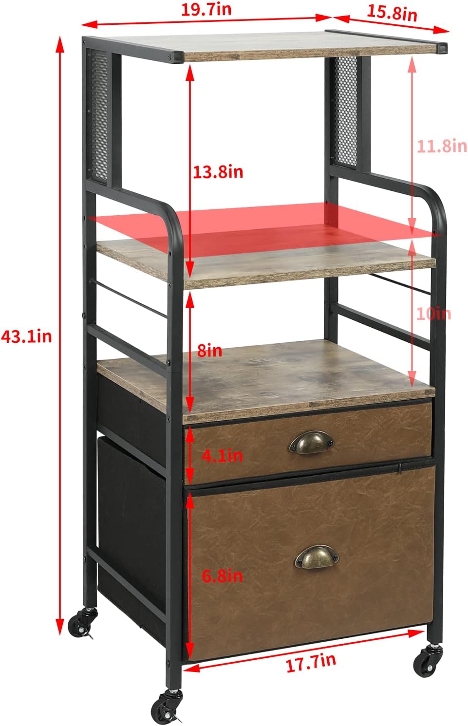 Mobile Printer Stand with File Cabinet, 3 Tier Rolling Cart with 2 Drawers Y58656