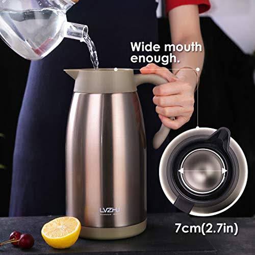 Stainless Steel Thermal Coffee Carafe 2 Liter Double Walled Insulated Vacuum Flask E9226