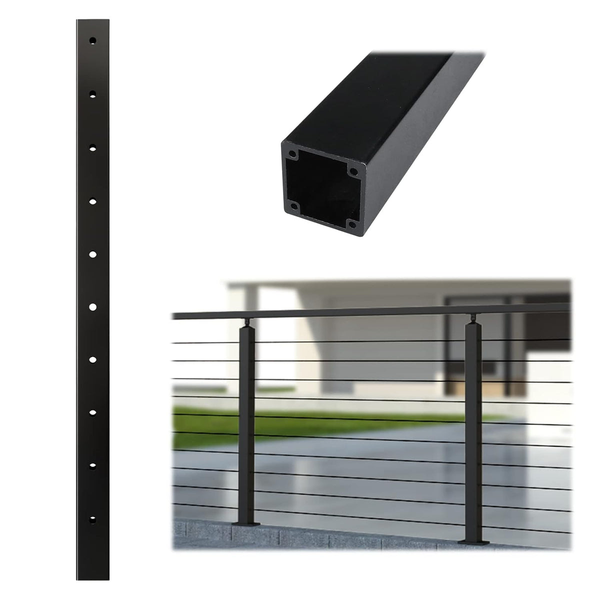 36 inch Black Aluminum Cable Railing Post M94309