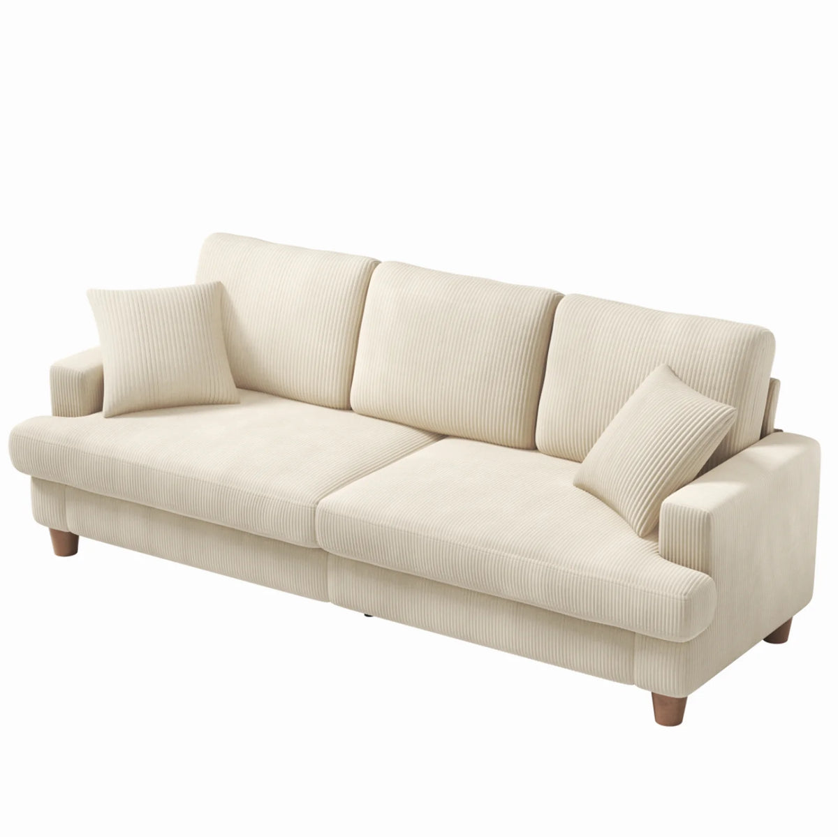 Beige 87" Corduroy 3 Seater Sofa with 2 Pillows H19363