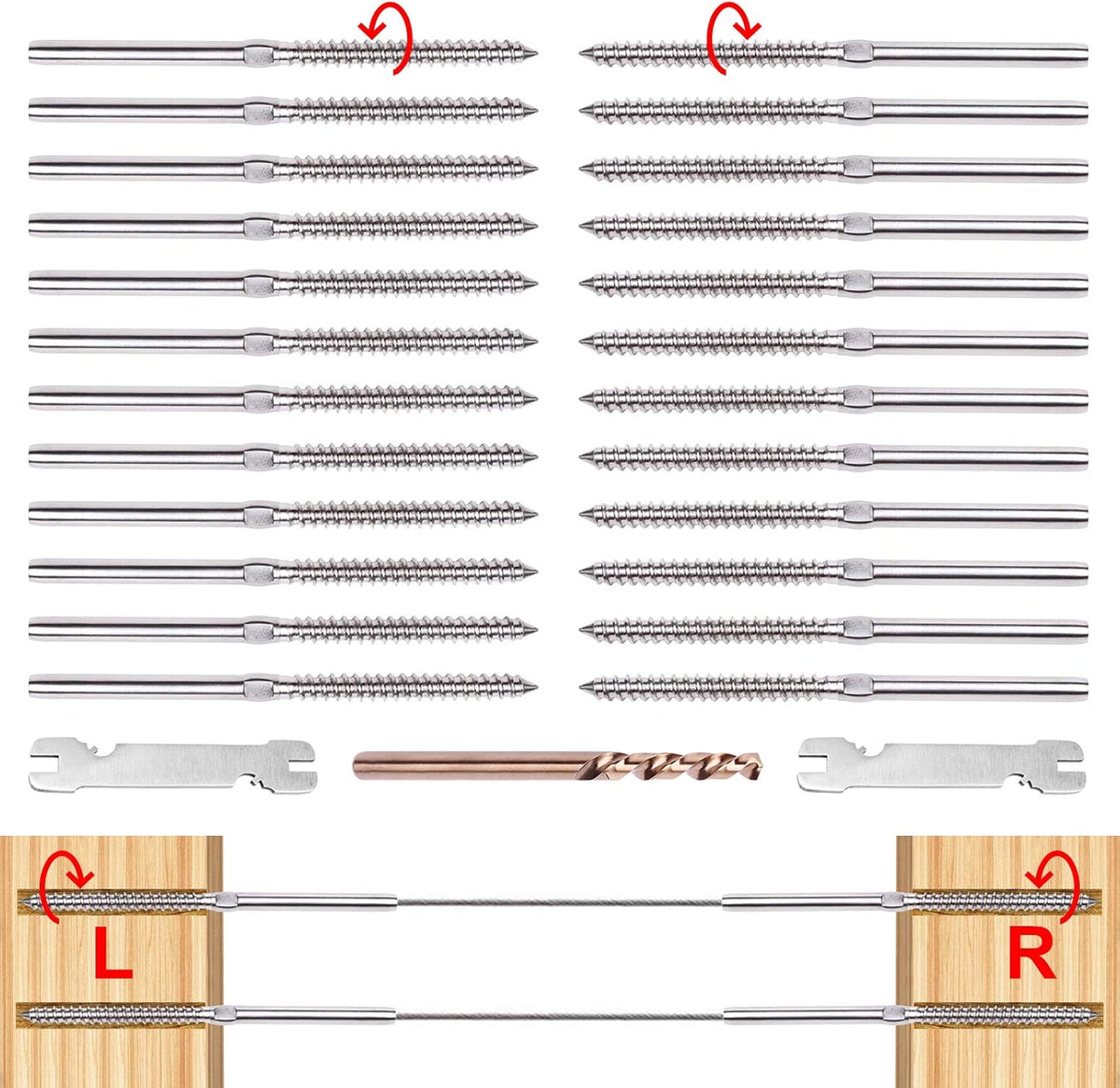 72 Pack T316 Stainless Steel Swage Lag Screws for 1/8 Cable Railing H72058