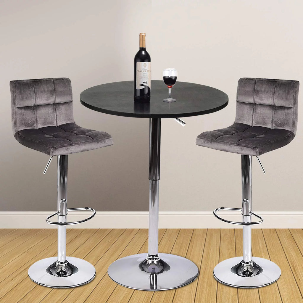 Set of 2 Gray Velvet Adjustable Swivel Bar Stool F6926