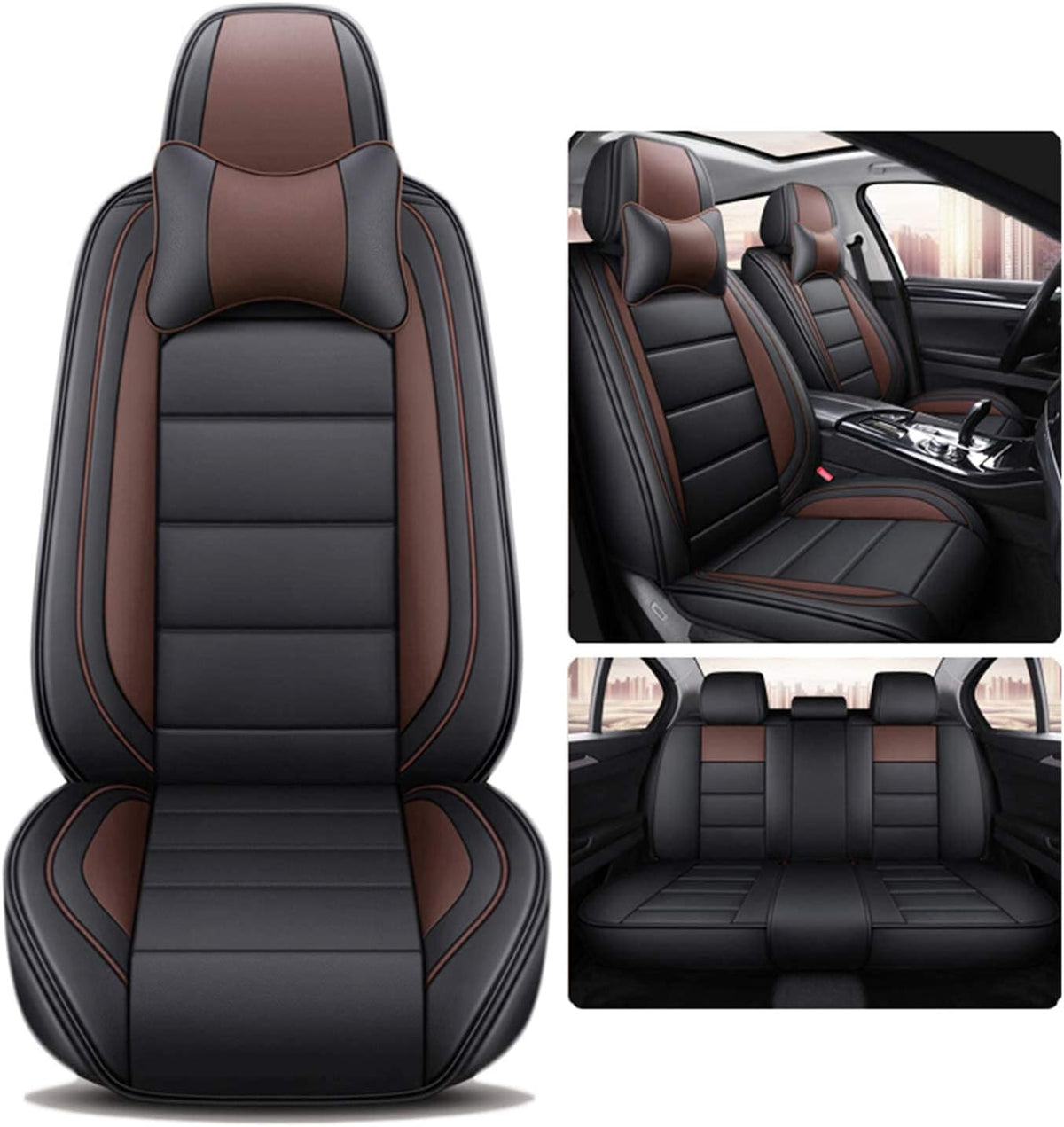 Black Coffee Leatherette Car Seat Cover Full Set X3402
