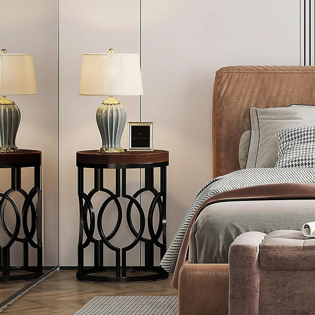 Round End Table with Metal Frame F65494
