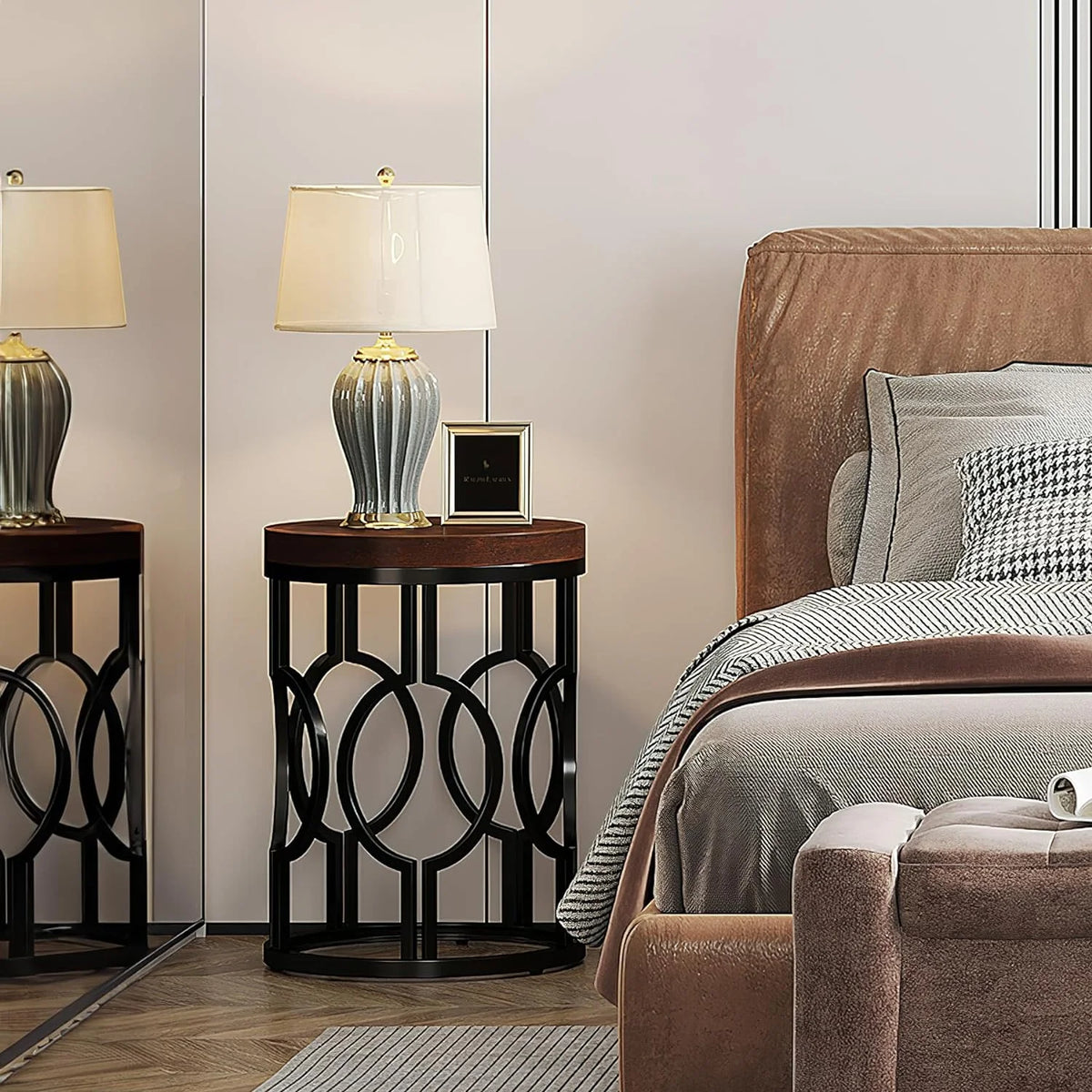 Round End Table with Metal Frame F65494
