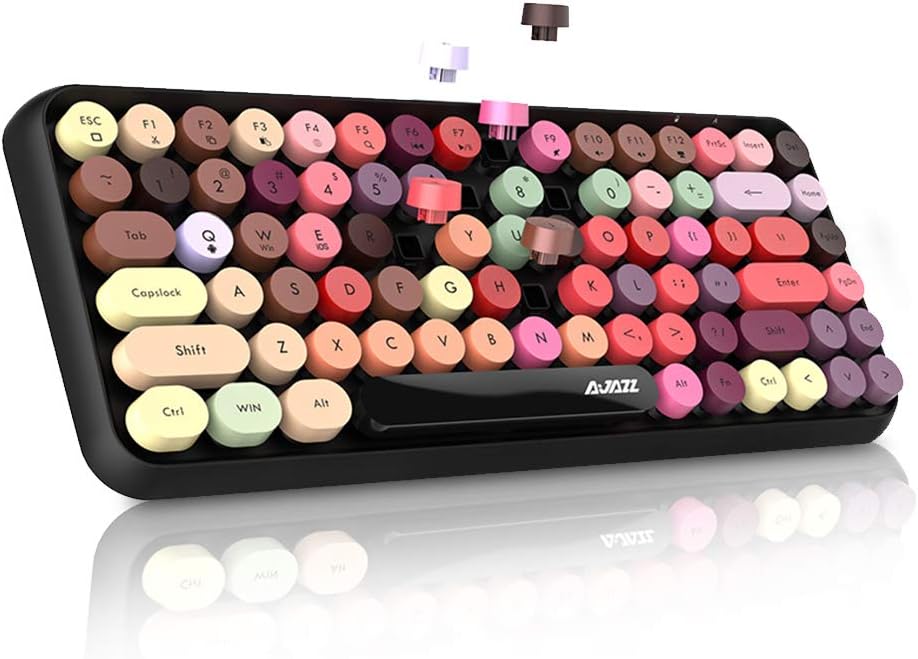 84 Key Bluetooth Retro Round Keycaps Ergonomic Wireless Mini Keyboard Y534011