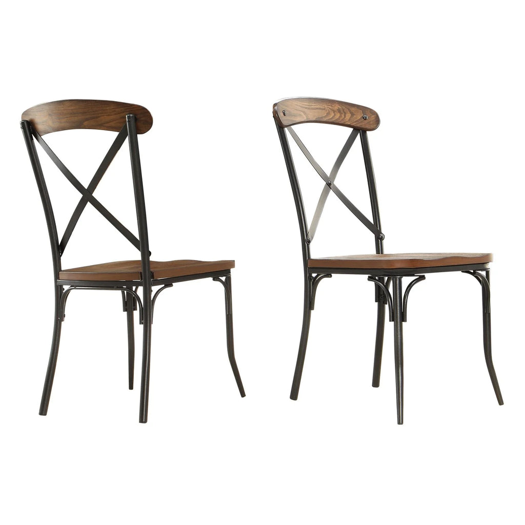 Metal Frame Dining Side Chairs, Set of 2, Brown and Ash E275