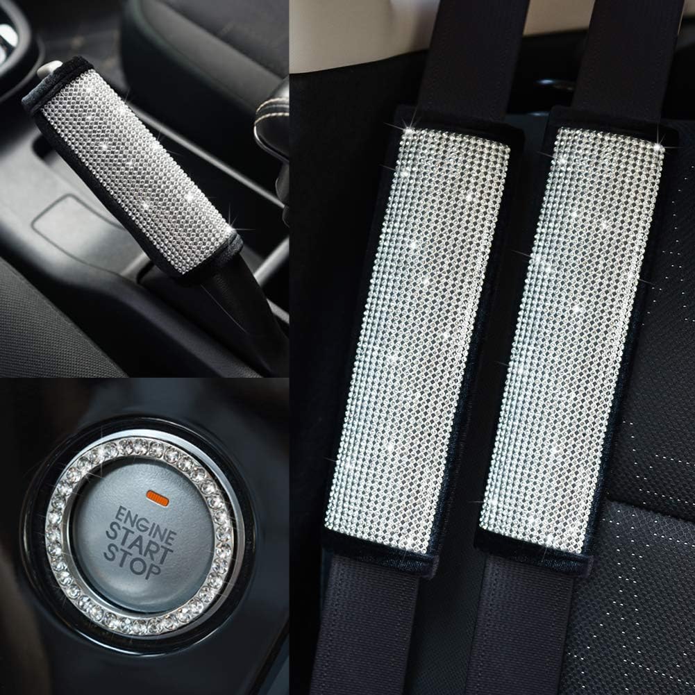 Soft Velvet Seat Belt Shoulder Pads with Rhinestones 4 Pack Set B9601