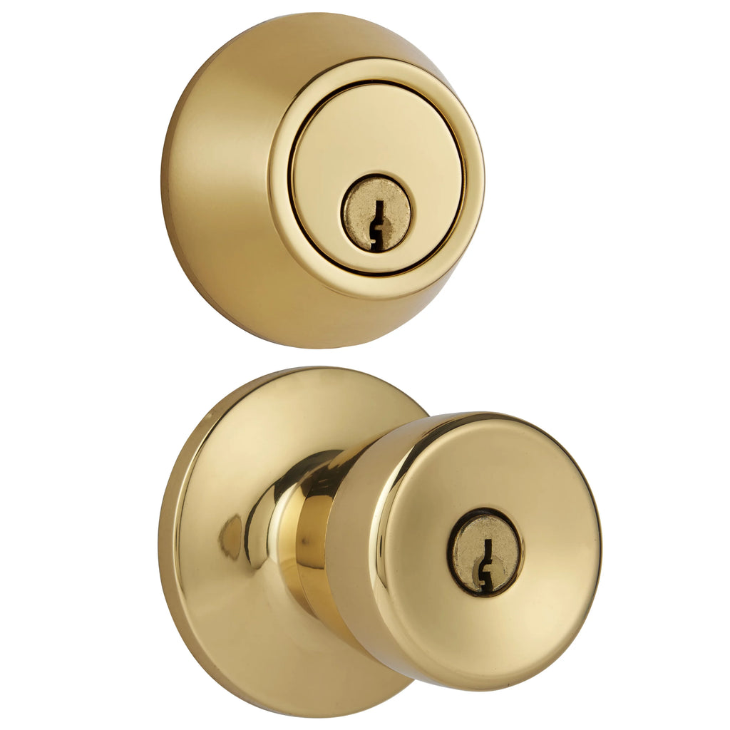 Polished Brass Doorknob and Deadbolt Combo Pack Q3963