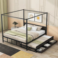 Queen Metal Canopy Bed Frame with Headboard and 3 Storage Drawers F23240