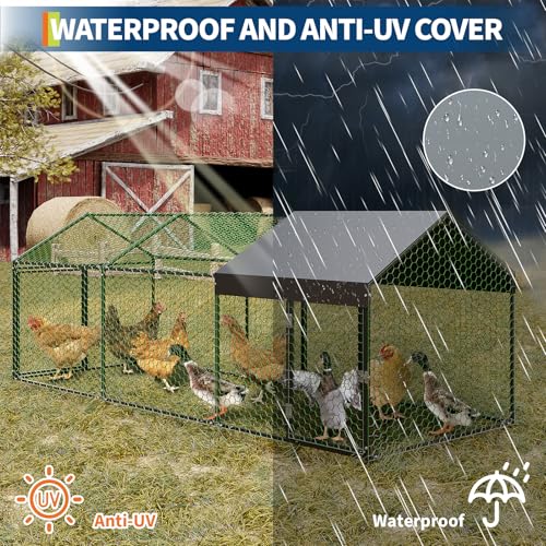 Metal Chicken Coop with Waterproof Cover, 160" x40" x40", 4 Doors A3336