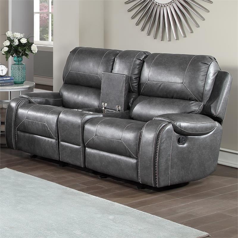 Gray Faux Leather Manual Reclining 3-Piece Motion Set D339
