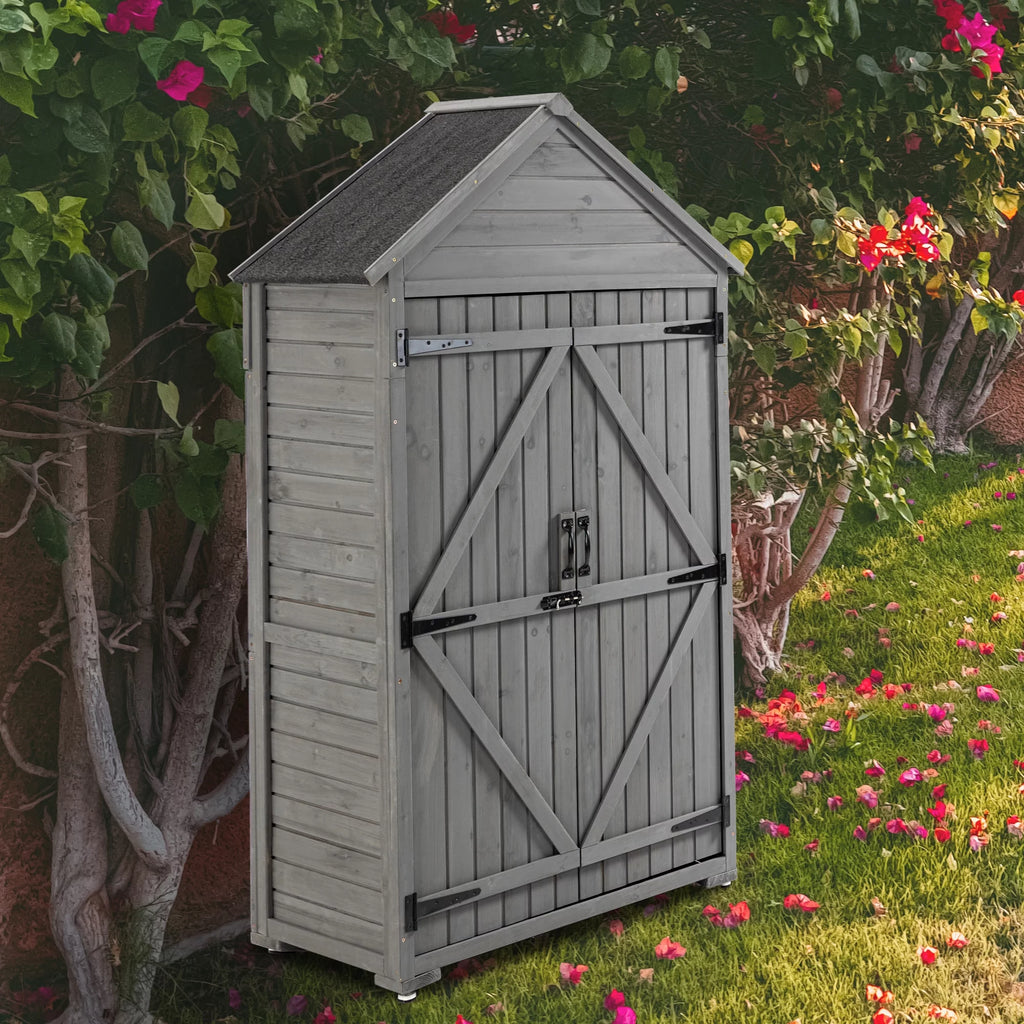 Outdoor Wood Storage Cabinet with Shelves and Latch C231