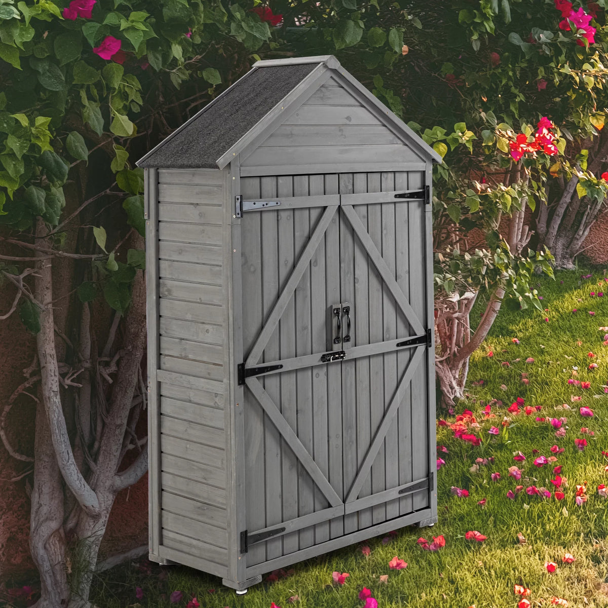 Outdoor Wood Storage Cabinet with Shelves and Latch C231