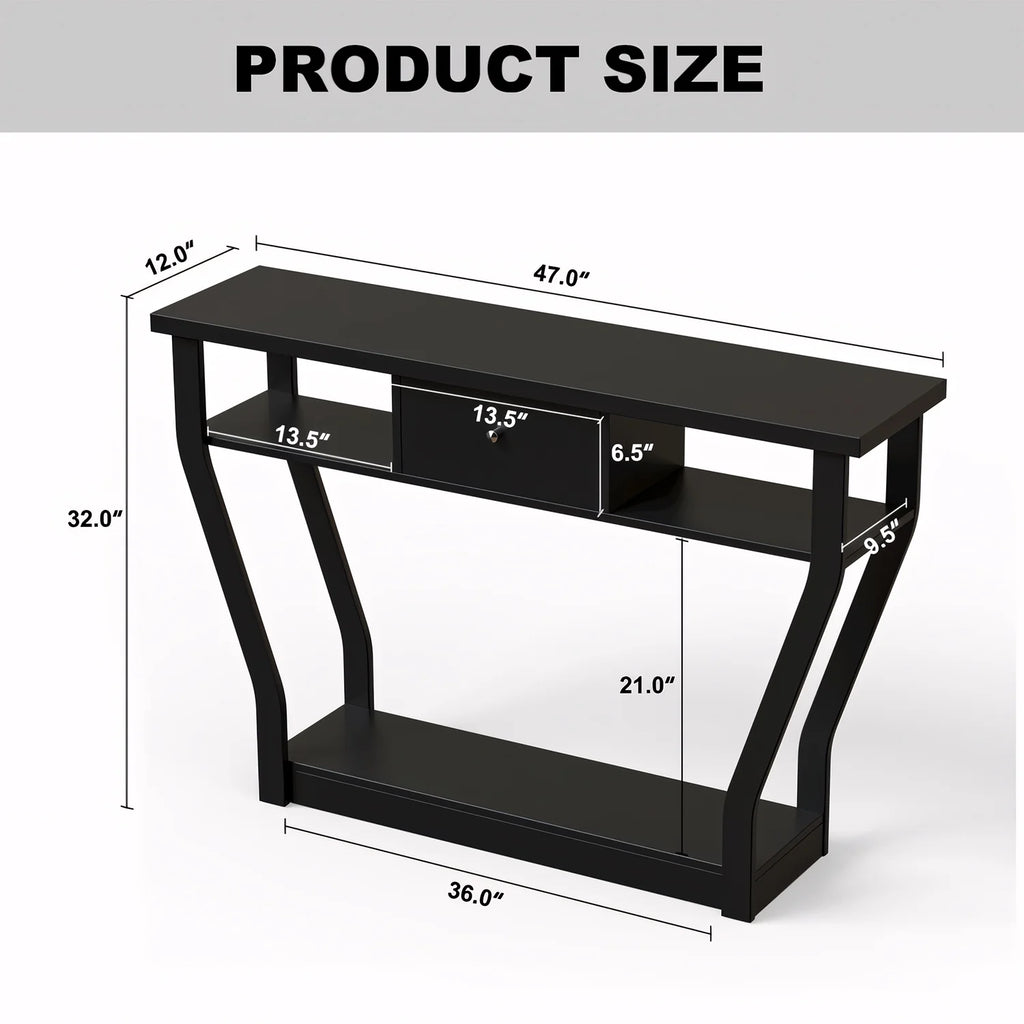Black Sofa Accent Table with Drawer J8261