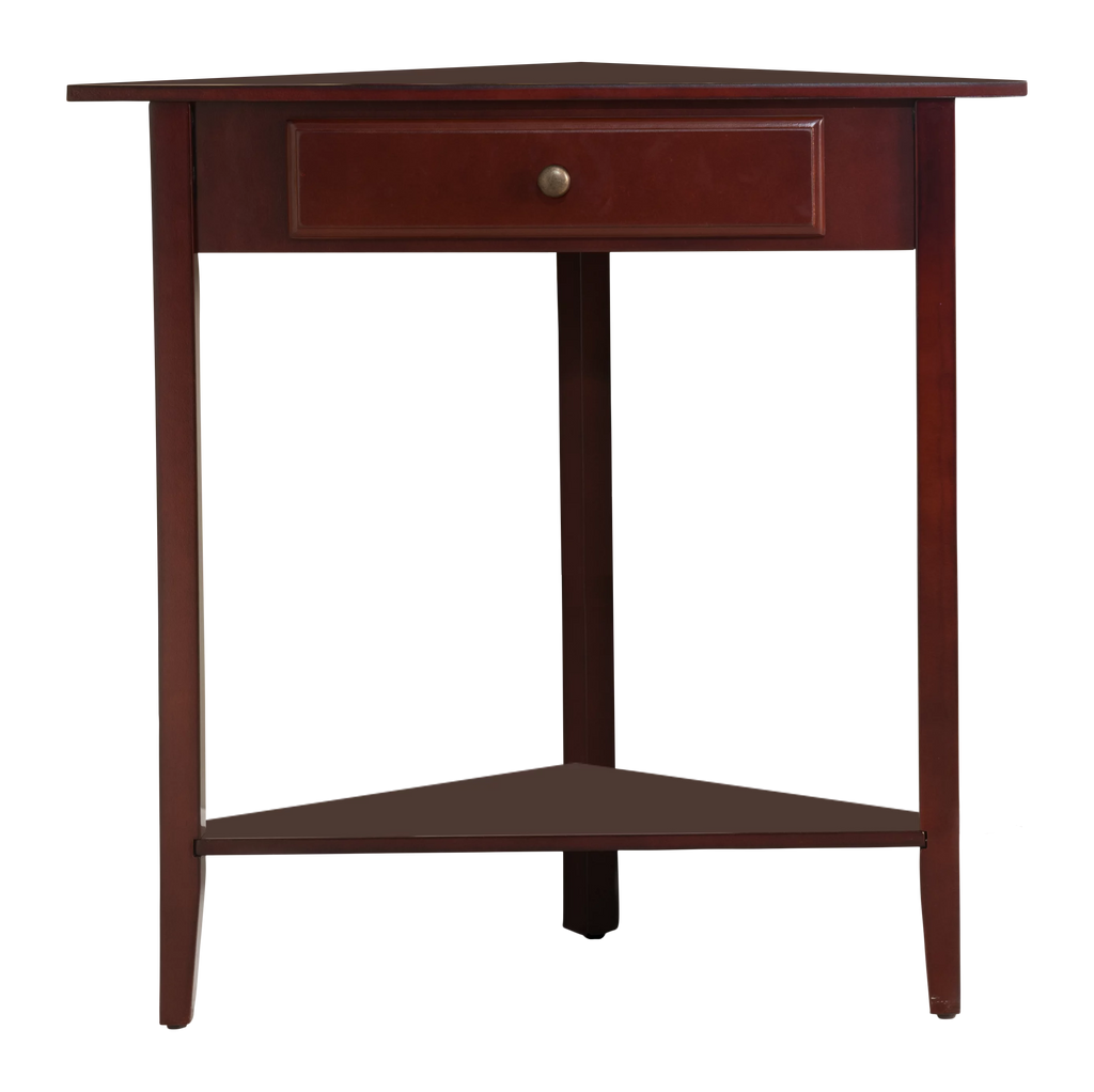 Walnut Wood Corner Side Table with Storage Drawer J638