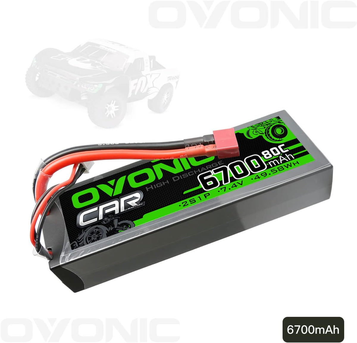 2S Lipo Battery 80C 6700mAh 7.4V Hard Case with Dean-Style T Connector for RC Car (2 Packs) G80077