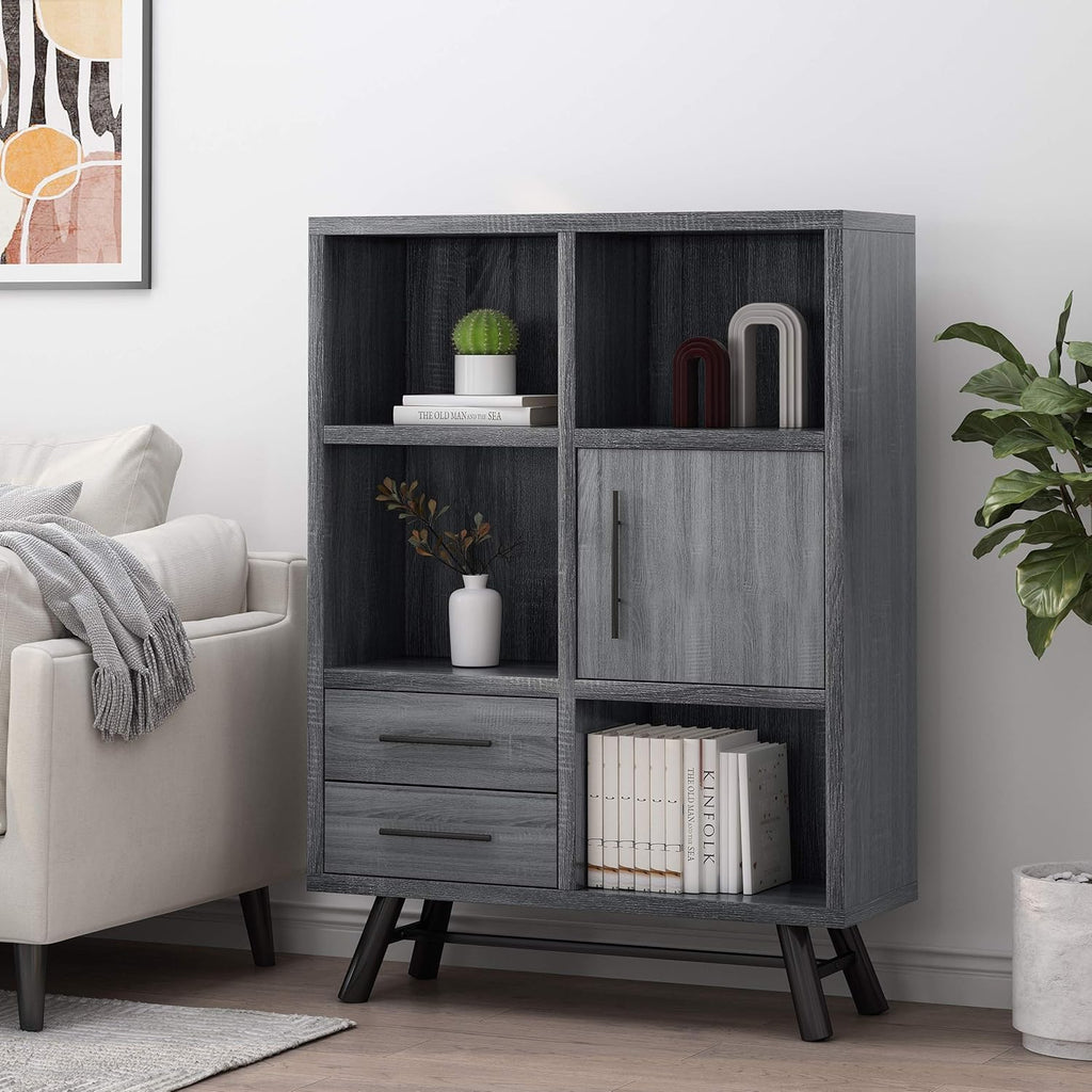 6 Shelf Multi-Functional Cabinet, Sonoma Oak + Black Y36154