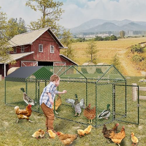 Metal Chicken Coop with Waterproof Cover, 160" x40" x40", 4 Doors A3336