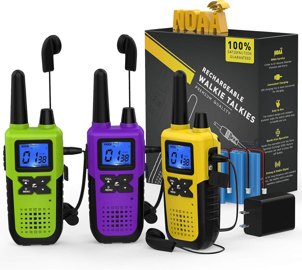 4 Pack Long Range 2 Way Radios Walkie Talkies with Earpiece and Mic USB Charger Battery Weather Alert E7485