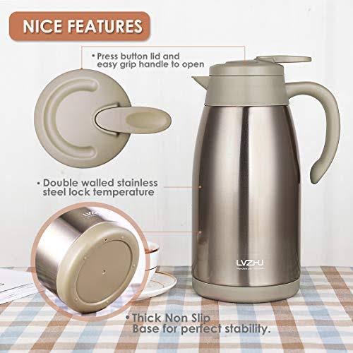 Stainless Steel Thermal Coffee Carafe 2 Liter Double Walled Insulated Vacuum Flask E9226