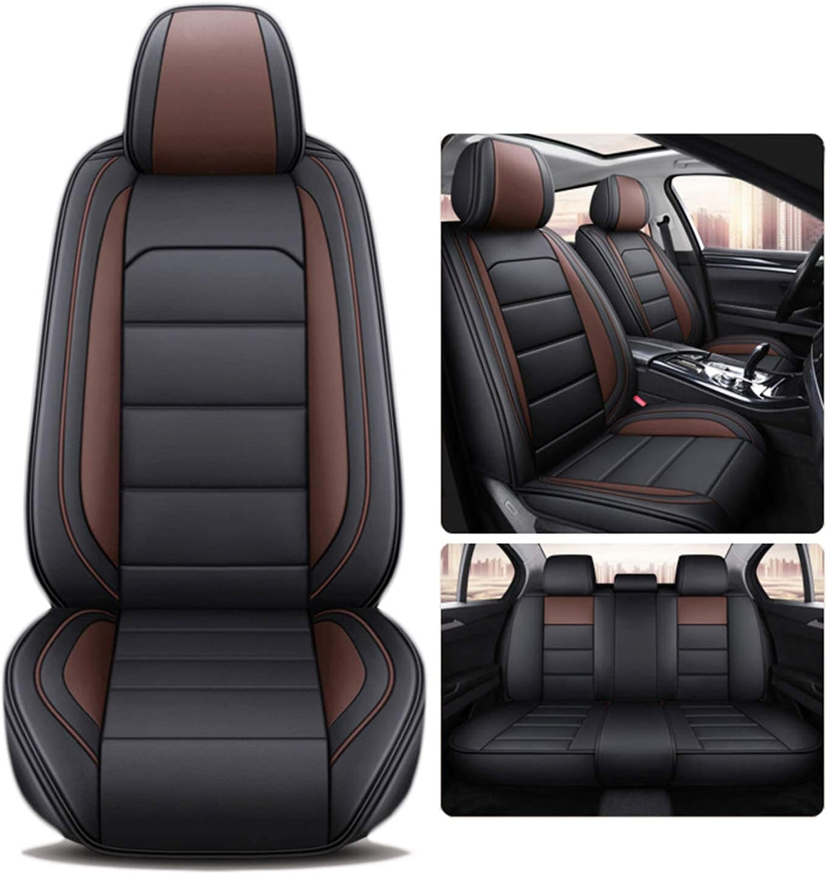 Black Coffee Leatherette Car Seat Cover Full Set X3402