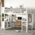 White Full Size Metal Loft Bed with Wardrobe and Desk A565146