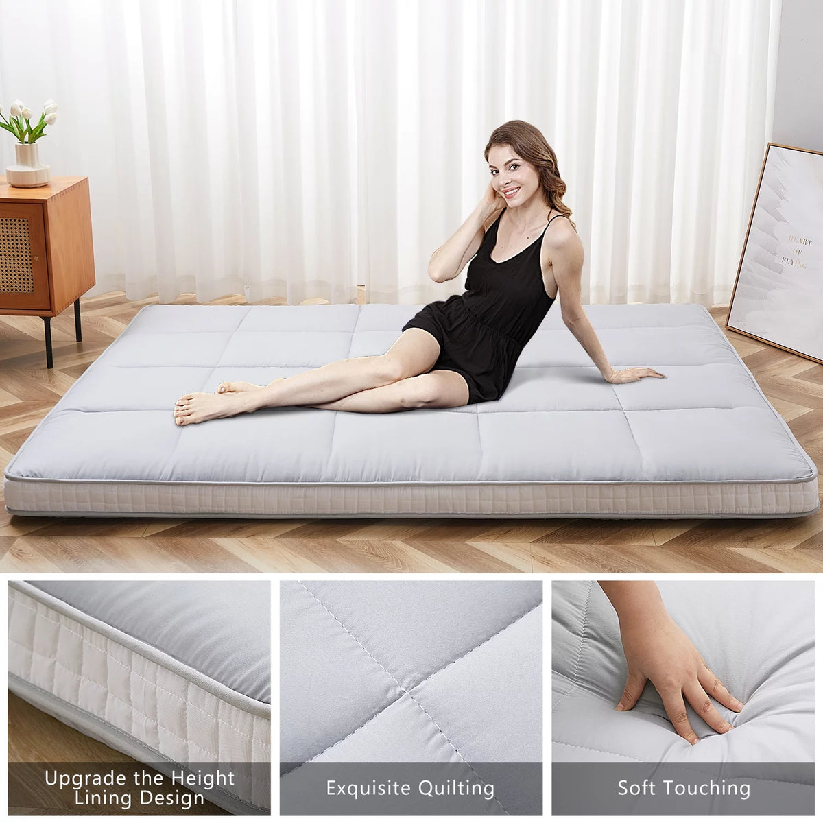 Japanese Floor Mattress Memory Foam Futon Roll Up Full Size Grey T58472