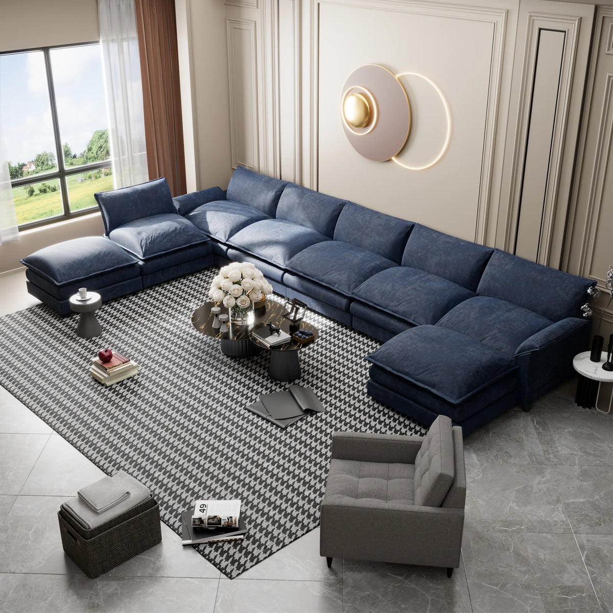 Oversized Modular Sectional Sofa with Ottomans K54558