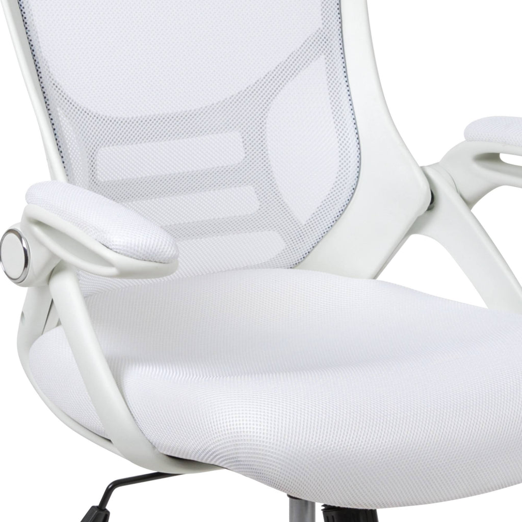 White High Back Mesh Ergonomic Swivel Office Chair with Flip Up Arms O631307