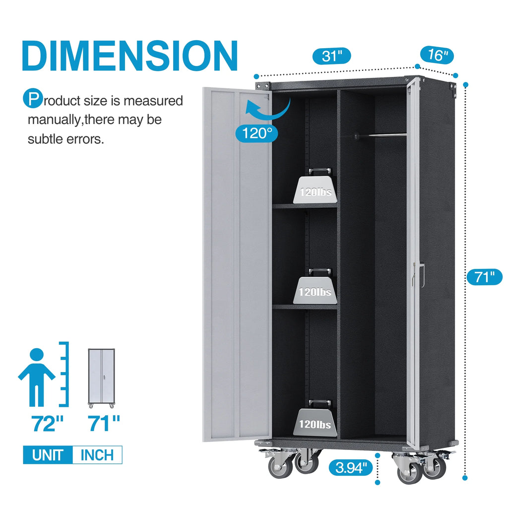 Metal Rolling Storage Cabinet with Hanging Rod P6633
