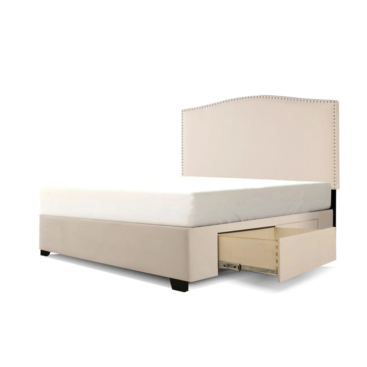Ivory Fabric Upholstered 4-Drawer King Bed P714