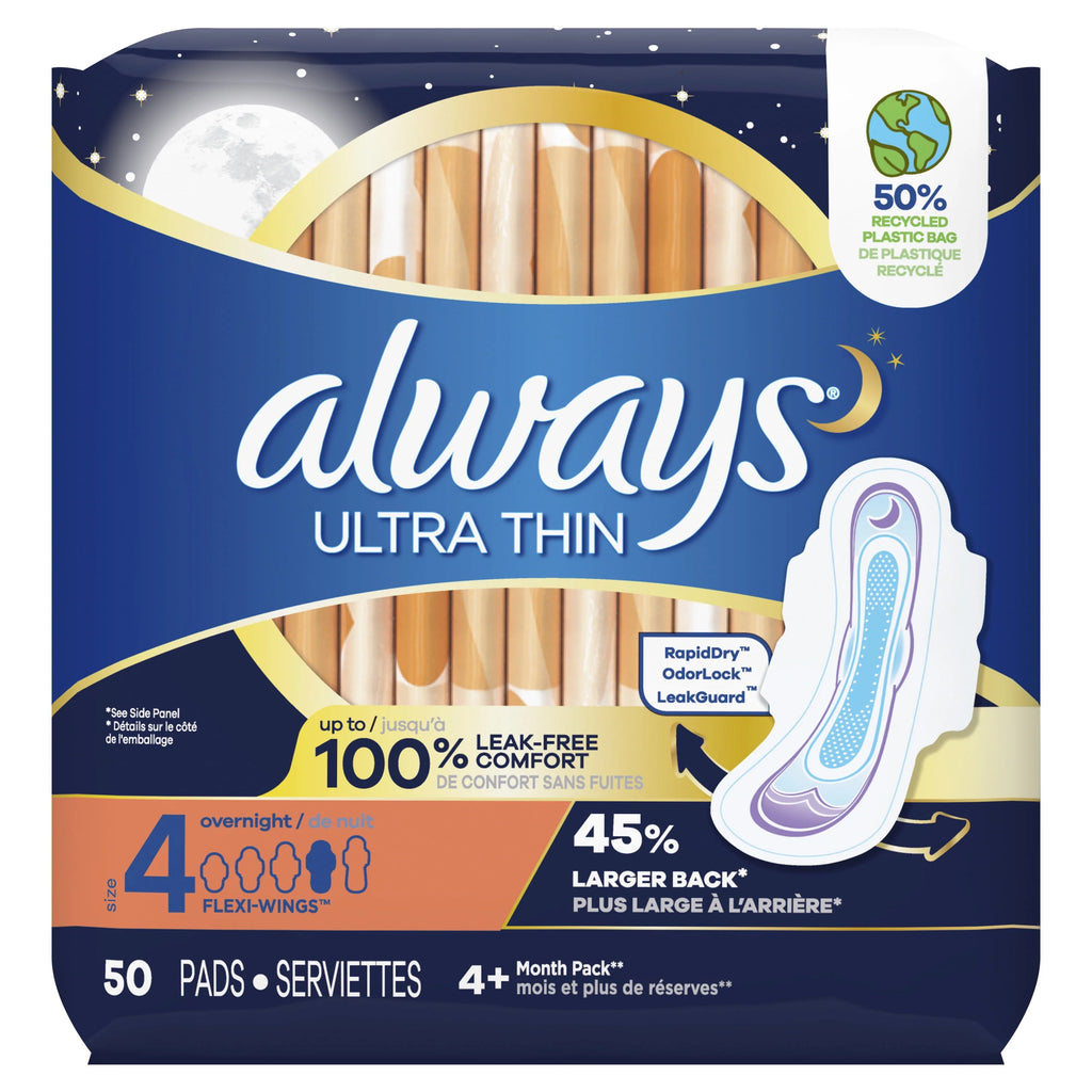 Ultra Thin Overnight Pads with Wings, Size 4, 36 Count O133