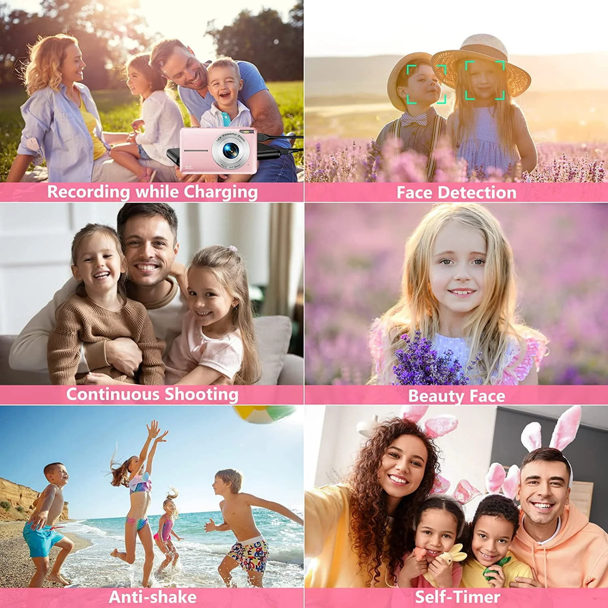Black 1080P 44MP Kids Digital Camera with 16X Zoom W7228