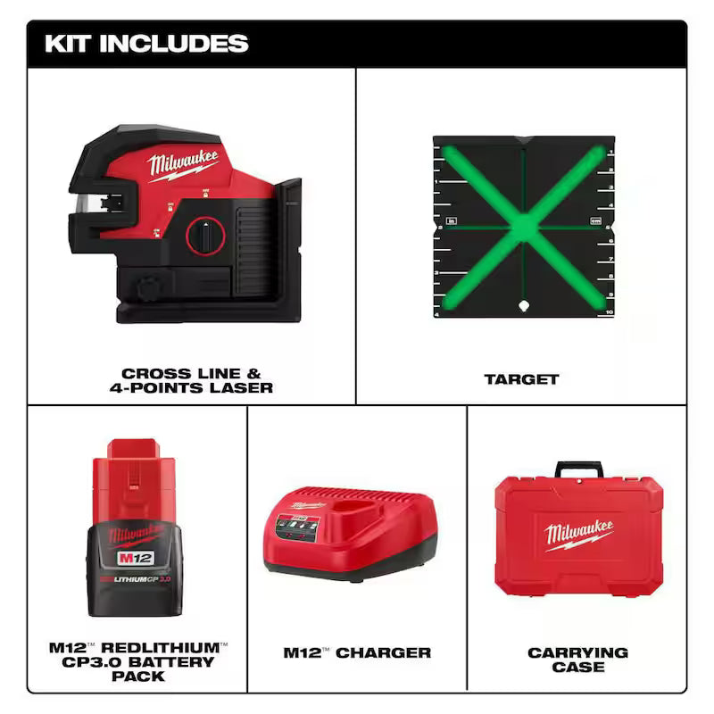 12-Volt Cordless Green Cross Line Laser Kit with Laser Distance Meter D977