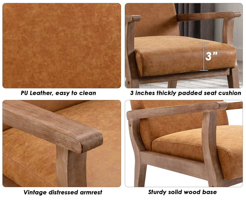 Tan Faux Leather Wooden Accent Chair N30276