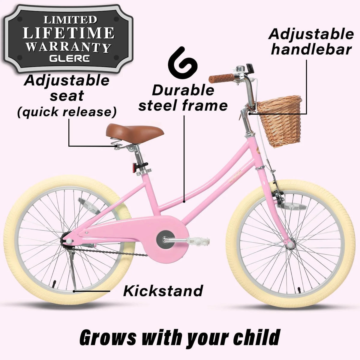 20 Inch Kids Bike with Bell and Training Wheels, Pink F94691