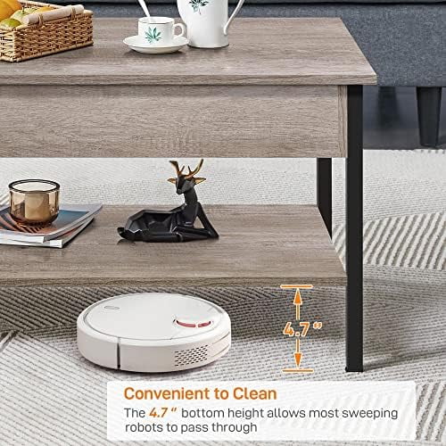 Industrial Lift Top Coffee Table 47.5x24x20 Inches Gray Q2429