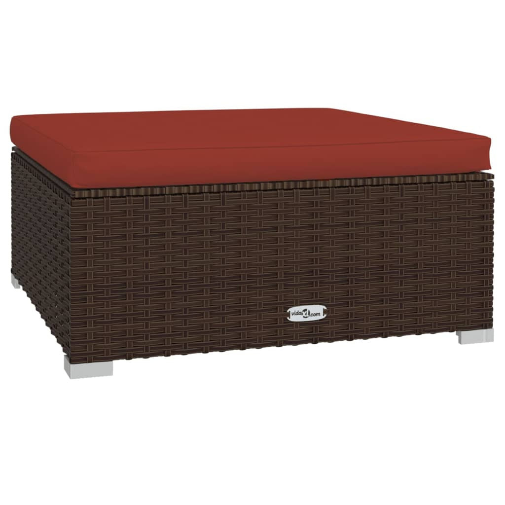 6 Piece Poly Rattan Brown Outdoor Sectional Sofa Set with Red Cushions E4929