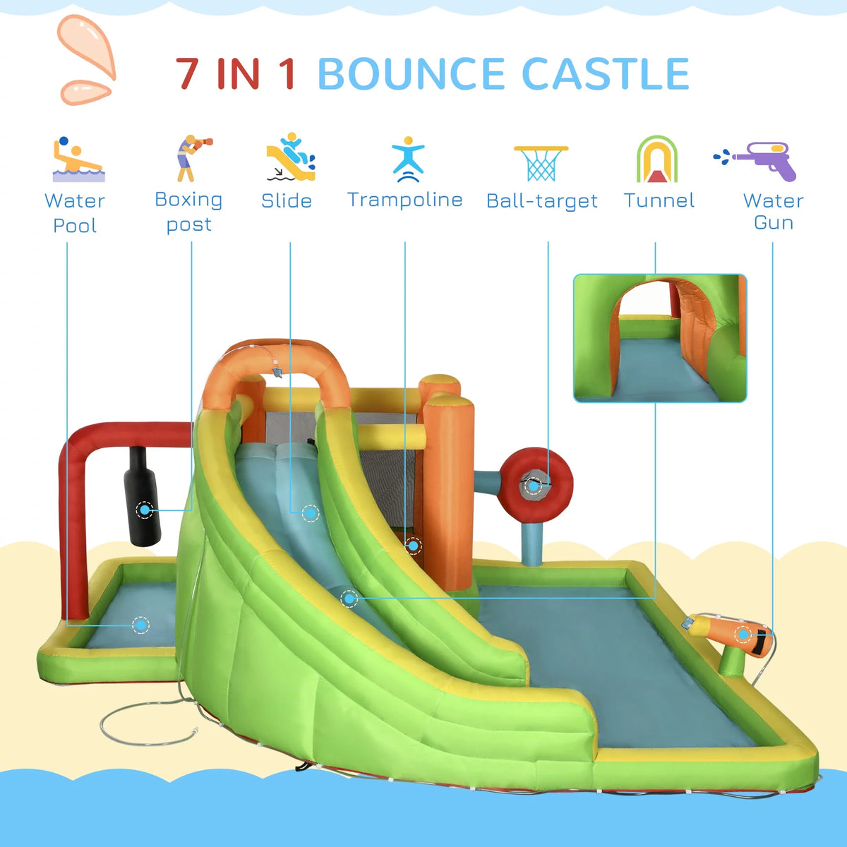 7-in-1 Inflatable Water Slide Bounce House with Carry Bag K3840