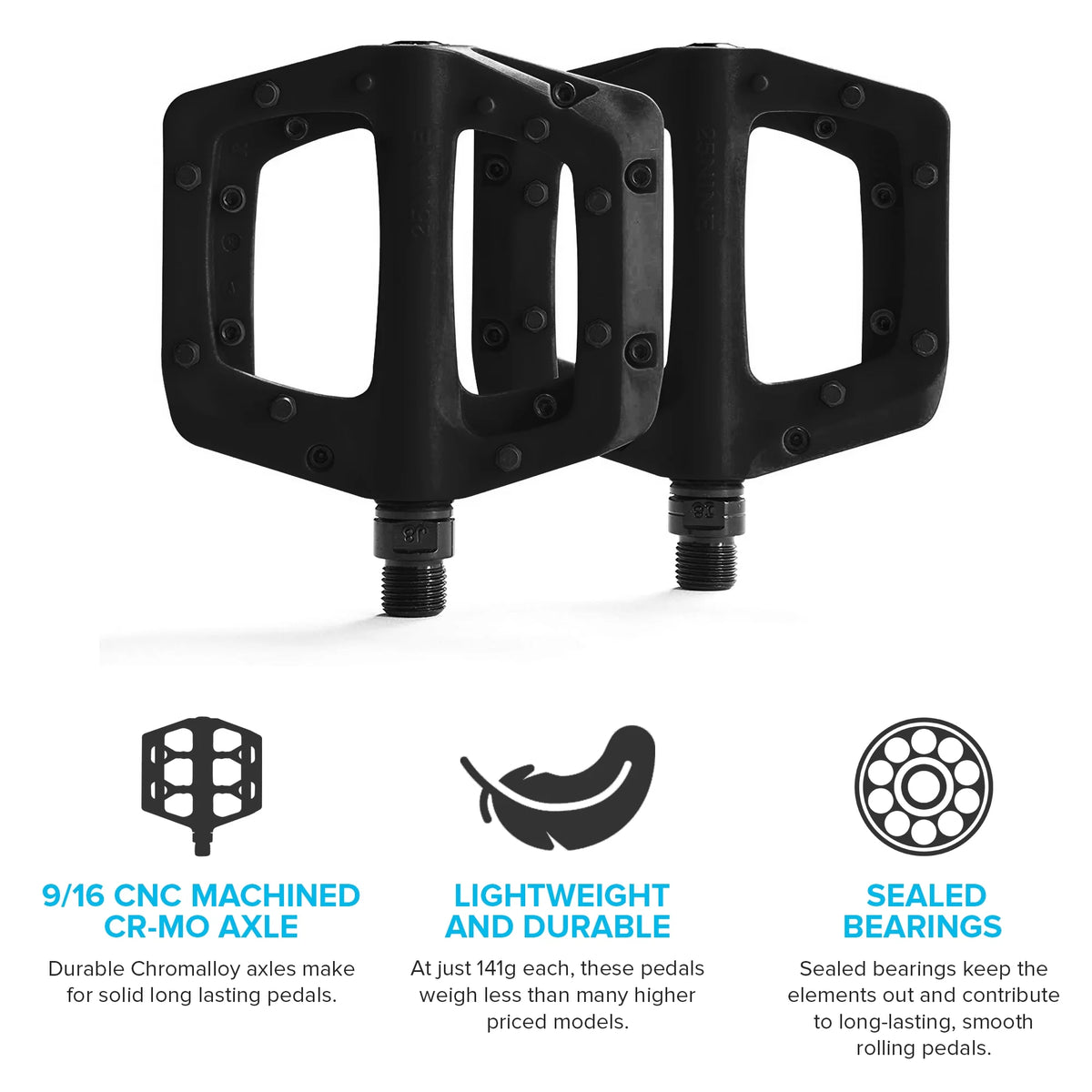 Black Flat Bike Pedals with Metal Traction Pins G6088