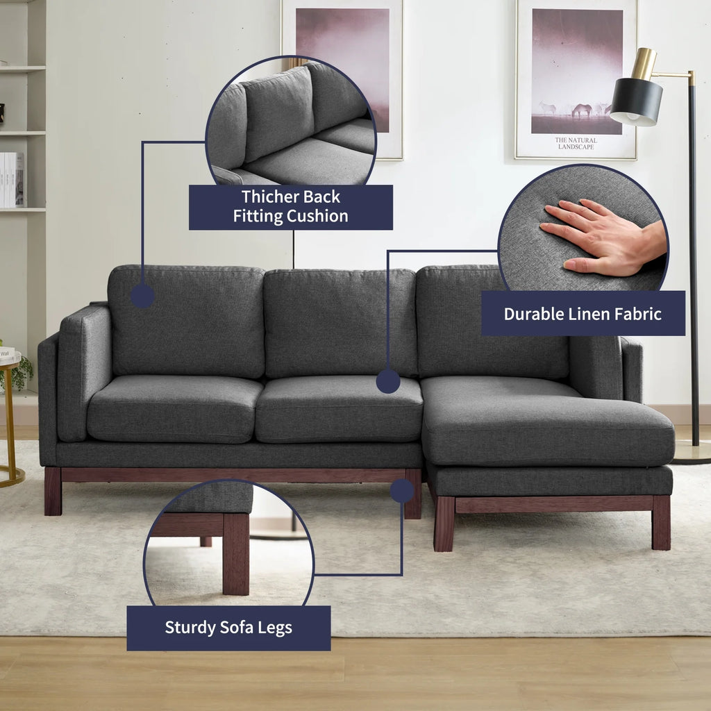 Dark Grey L-Shaped Sectional Sofa with Chaise Lounge J1246
